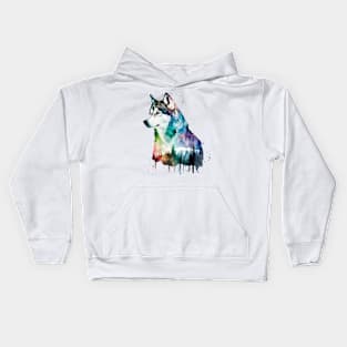 Rainbow Forest Siberian Husky Watercolor Art Kids Hoodie